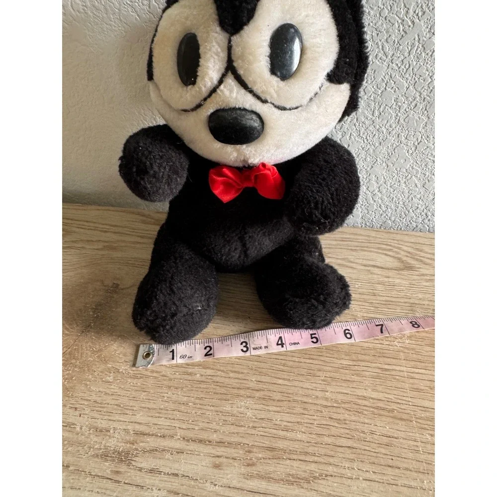 Felix the Cat Plush Stuffed Animal A&A Amusement Red Bow Vintage 7 inch Stained